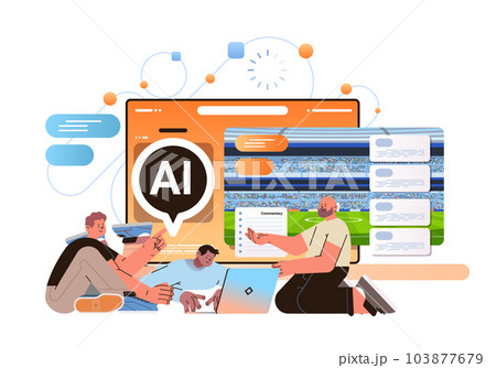 men commenting sportive events with ai helper bot sports commentary informational broadcast concept horizontal men commenting sportive events with ai helper bot sports commentary informational broadcast concept horizontal 103877679