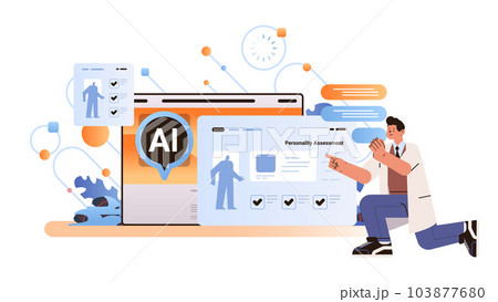 man giving check on checkbox in achievement list with ai helper bot personality assessment generation work improvement man giving check on checkbox in achievement list with ai helper bot personality assessment generation work improvement 103877680