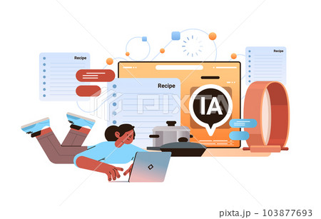 woman culinary influencer making diet food content in computer app with ai helper bot recipe generation concept woman culinary influencer making diet food content in computer app with ai helper bot recipe generation concept 103877693