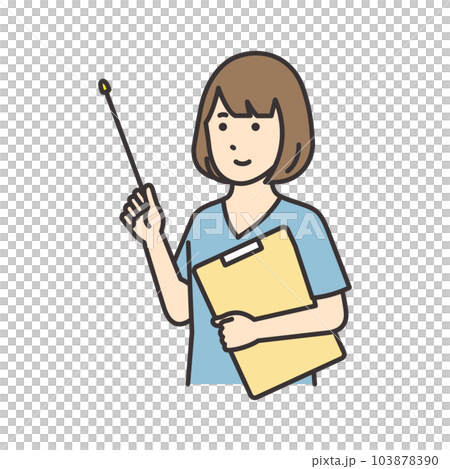 カルテと指さし棒を持つ看護師の女性のイラスト カルテと指さし棒を持つ看護師の女性のイラスト 103878390