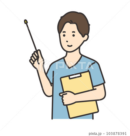 カルテと指さし棒を持つ看護師の男性のイラスト 103878391