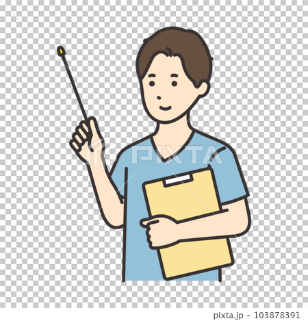 カルテと指さし棒を持つ看護師の男性のイラスト 103878391