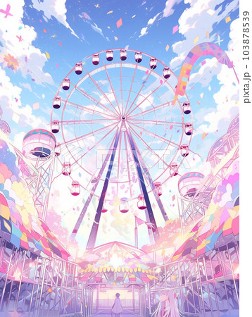 ジブリな雰囲気の遊園地の風景・背景のイラスト② ジブリな雰囲気の遊園地の風景・背景のイラスト② 103878539