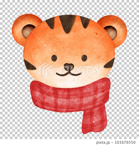 A cute tiger with colorful and patterned scarves. 103878550
