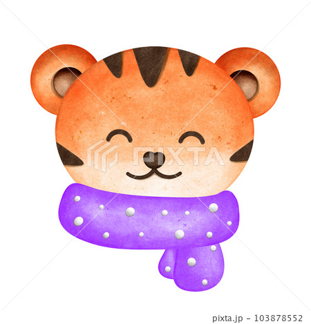 A cute tiger with colorful and patterned scarves. 103878552