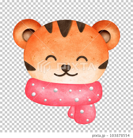 A cute tiger with colorful and patterned scarves. 103878554