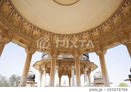 Colourful ceiling of an old chhatri, located in Mandawa, Shekhawati, Rajasthan, India 103878766