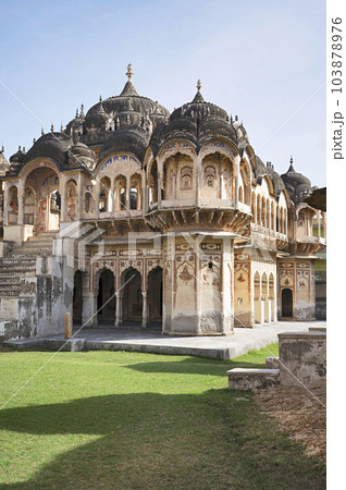 Exteriors of an old chhatri (cenotaph), Seth Anantram Podar and family ki smarak rupi chhatri, located in Ramgarh, Shekhawati, Rajasthan, India 103878976