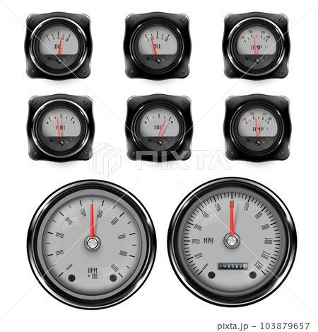 Dashboard of a retro car with arrow indicators. Vintage transport decoration 103879657