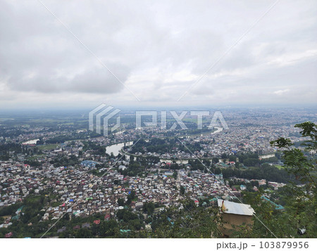 Aerial view of Srinagar show green city with river flowing Kashmir, India.. 103879956