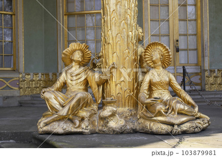 Chinese home, tea house, Park sanssouci, Potsdam, gold, decorations, architecture, Sanssouci Palace Potsdam, Germany.. Chinese home, tea house, Park sanssouci, Potsdam, gold, decorations, architecture, Sanssouci Palace Potsdam, Germany.. 103879981