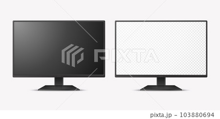 Vector 3d Realistic Modern TV Screen. Minimalistic Stylish Lcd Panel, Led TV Frame. Large Computer Monitor Display Design for Mockup. Blank Television Template. Catalog, Web Site Concept. Front View 103880694