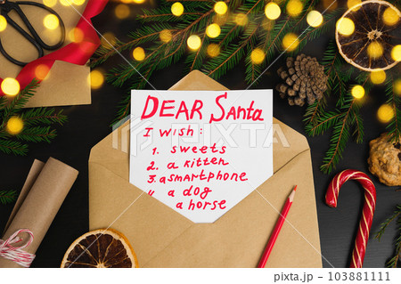 Letter To Santa Christmas Parchment Paper Scroll and Flora Stock