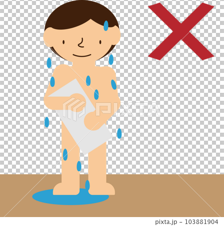 Illustration of the floor getting wet because you are wiping your body in the dressing room 103881904