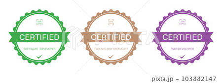 Digital badge certified information technology qualification template. Logo certificate with round shape design 103882147