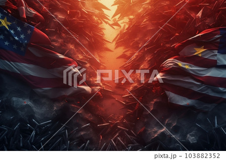 American And Chinese Flags On The Background Of のイラスト素材 103882352 American And Chinese Flags On The Background Of のイラスト素材 103882352