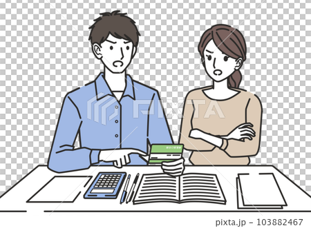 A couple who quarrel while calculating money A couple who quarrel while calculating money 103882467