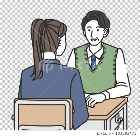 High school girls and junior high school girls having an interview High school girls and junior high school girls having an interview 103882473