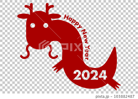 2024龍年新年賀卡插圖：簡單的龍標誌（紅色） 103882487
