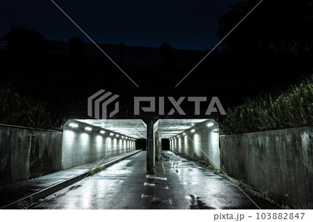 2つのトンネルの雨の夜の風景 103882847