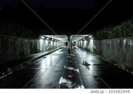 2つのトンネルの雨の夜の風景 103882849
