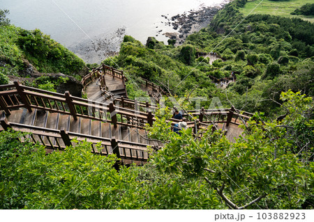 Jeju island, South Korea - Jun. 04, 2023: Beautiful Seongsan Ilchulbong at Jeju do (Jeju island). 103882923