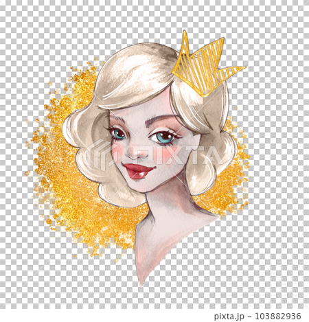 Beautiful princess. Cartoon woman portrait, watercolor . 103882936