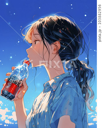 夏空の下コーラを手に汗をながす女性（Generative AI） 103882956