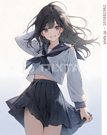 女子高生の立ち姿 全身 アニメイラスト（Generative AI）のイラスト