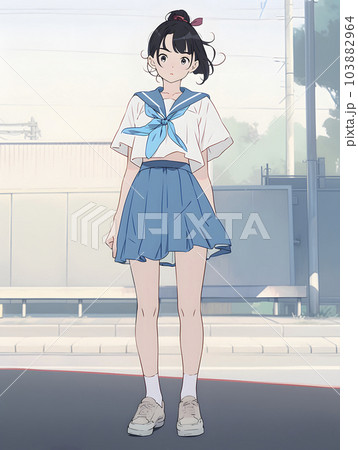 女子高生の立ち姿 全身 アニメイラスト（Generative AI）の