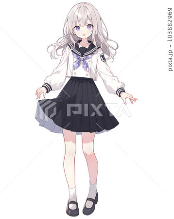女子高生の立ち姿 全身 アニメイラスト（Generative AI）の