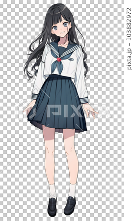 女子高生の立ち姿 全身 アニメイラスト（Generative AI）の
