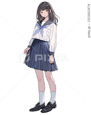 女子高生の立ち姿 全身 アニメイラスト（Generative AI）のイラスト