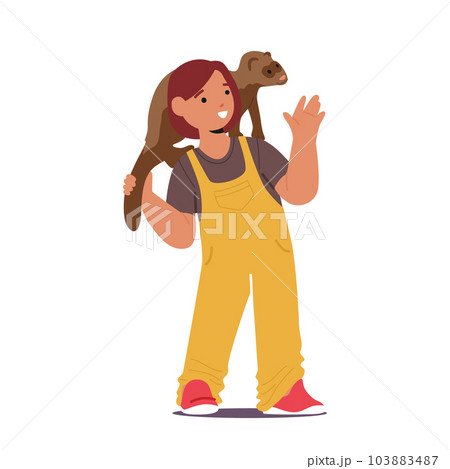 Adorable Child Character Bonding With Their Playful And Curious Ferret Pet, Creating Heartwarming And Joyful Connection Adorable Child Character Bonding With Their Playful And Curious Ferret Pet, Creating Heartwarming And Joyful Connection 103883487