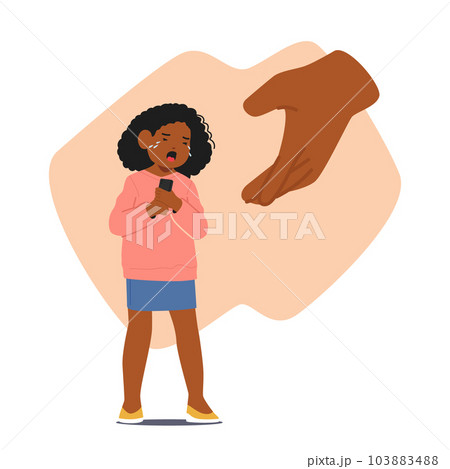 Stubborn Child Clings To Smartphone, Resisting Parental Attempts To Retrieve It, Character Girl Showcasing Addiction 103883488