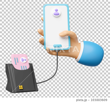 3d mobile phone, smartphone with smart card reader, external USB card reader, Id card, WiFi icon isolated. 3d render illustration 3d mobile phone, smartphone with smart card reader, external USB card reader, Id card, WiFi icon isolated. 3d render illustration 103883609