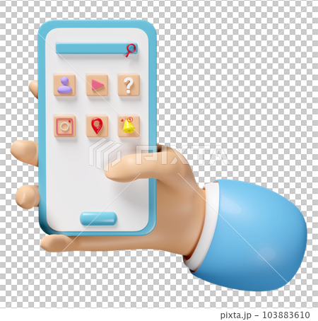 3d hand using mobile phone isolated. hand holding smartphone, screen phone concept, 3d render illustration 3d hand using mobile phone isolated. hand holding smartphone, screen phone concept, 3d render illustration 103883610