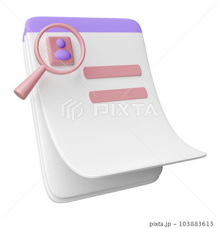 3d Id card with checklist paper, magnifying glass, clipboard isolated. recruitment staff, human resources, job search, job application concept,  3d render illustration 103883613