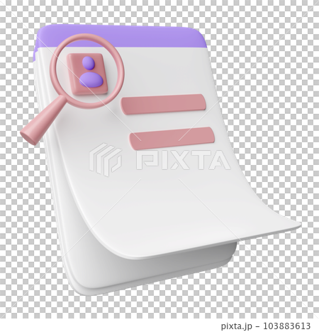 3d Id card with checklist paper, magnifying glass, clipboard isolated. recruitment staff, human resources, job search, job application concept,  3d render illustration 103883613
