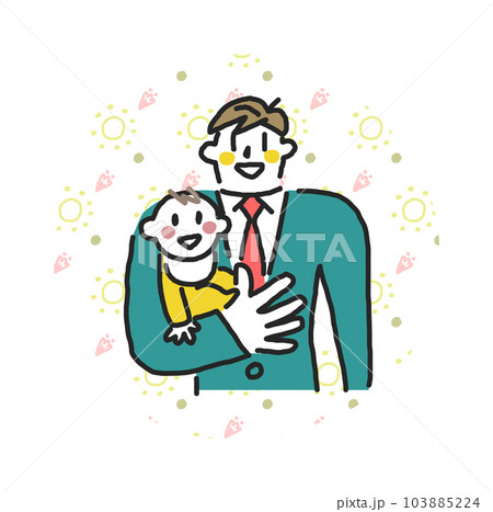 幼い赤ちゃんを抱っこしたスーツを着た若い父親 育メン イラスト素材 幼い赤ちゃんを抱っこしたスーツを着た若い父親 育メン イラスト素材 103885224