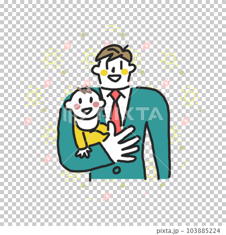 一位身穿西裝的年輕父親抱著年幼的嬰兒 Ikumen 插畫素材 一位身穿西裝的年輕父親抱著年幼的嬰兒 Ikumen 插畫素材 103885224