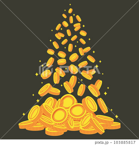 Golden coins. Falling dollar cash, precious casino success concept. Shiny golden coins rain cartoon flat vector illustration Golden coins. Falling dollar cash, precious casino success concept. Shiny golden coins rain cartoon flat vector illustration 103885817