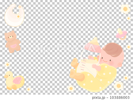 Frame material of a baby holding a big baby bottle Frame material of a baby holding a big baby bottle 103886003