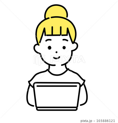 かわいい人物のイラストシリーズ _ カジュアルな服装の女性_ 笑顔 103886121