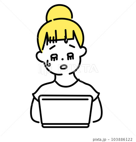かわいい人物のイラストシリーズ _ カジュアルな服装の女性_ 疲れた 103886122
