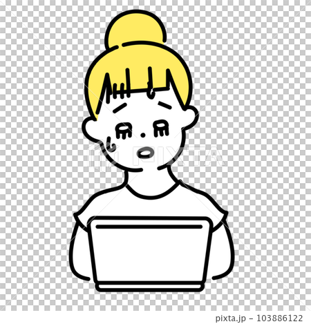 かわいい人物のイラストシリーズ _ カジュアルな服装の女性_ 疲れた 103886122