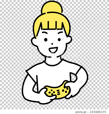 かわいい人物のイラストシリーズ _ カジュアルな服装の女性_ ゲーマー 103886135