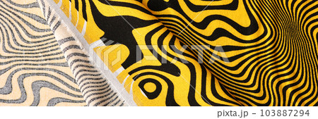 Bright yellow cotton fabric with black lines print Bright yellow cotton fabric with black lines print 103887294