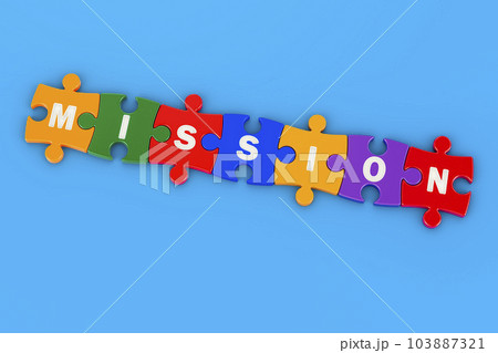 Mission from colored puzzles, 3D rendering 103887321