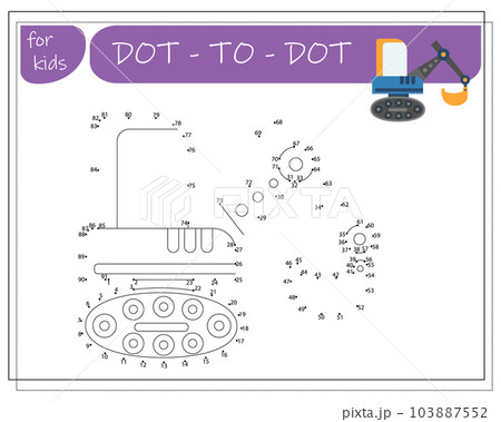 A game with numbers, an educational game from point to point for children, cartoon cars. Vector illustration 103887552